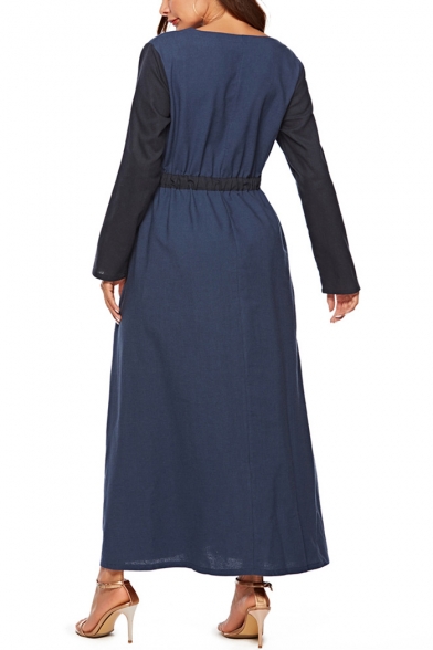 maxi navy dress with sleeves