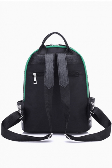Colorblock Zipper Patchwork Rivet Embellishment Black Oxford Cloth Varsity Mummy Bag Travel Backpack 28*23*13 CM