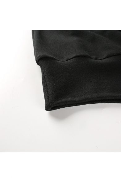 Cool Women's Zip Up Front High Collar Letter Print Long Sleeve Black Sweatshirt