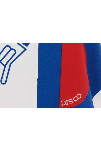 DISOO Letter Hand Printed Colorblock Striped Long Sleeve Tunic Sweatshirt