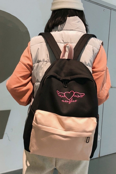 Fashion Color Block Wing Graphic Printed Canvas School Bag Leisure Travel Backpack 28*11*39 CM