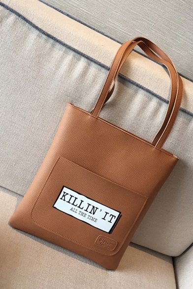 Fashion Large Capacity Letter KILLIN'IT Printed PU Leather Shoulder Bag 30*35*2 CM