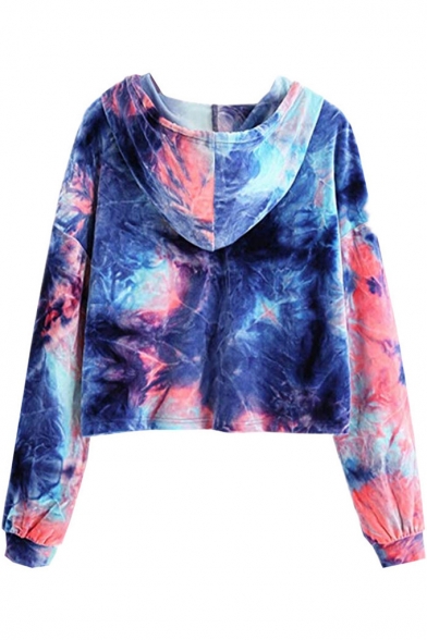 Fashion Tie Dye Painting Long Sleeve Casual Cropped Pullover Hoodie