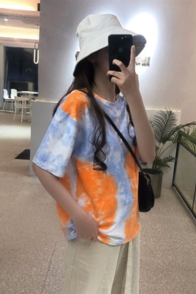 Girls Summer Fashion Tie Dye Round Neck Oversized Loose T-Shirt