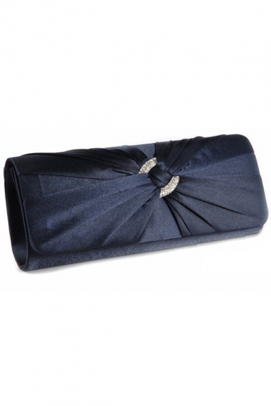 Hot Fashion Plain Crisscross Ruffled Rhinestone Embellishments Evening Clutch Bag 25.5*5.5*11 CM