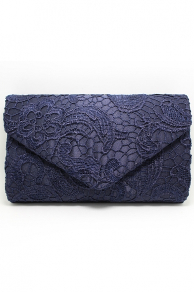 Hot Fashion Solid Color Lace Embellishment Envelope Clutch Bag 22*13*5 CM