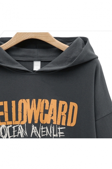 Letter YELLOWCARD Patched Fake Two-Piece Long Sleeve Casual Relaxed Dark Grey Hoodie
