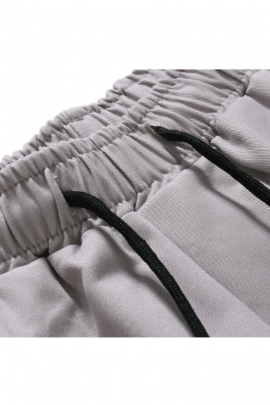 Men's Summer Fashion Solid Color Drawstring Waist Buckle Ribbon Cotton Loose Cargo Pants