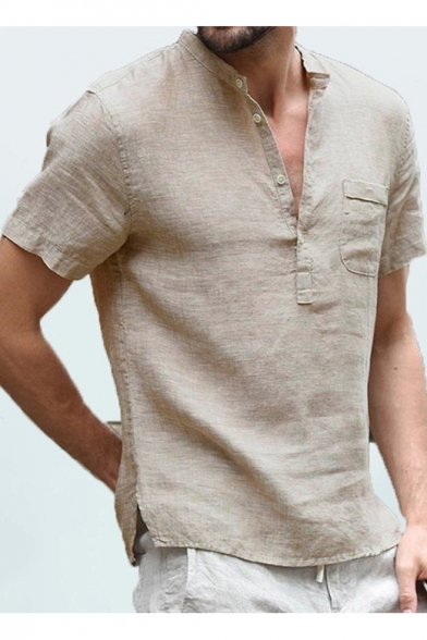 MODOQO Mens Short Sleeve Henley Shirt Button V-Neck Casual Solid Summer T-Shirt 