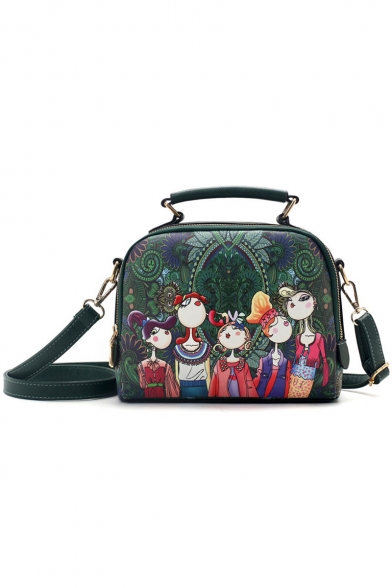 New Collection Funny Cartoon Figure Forest Printed PU Leather Crossbody Satchel 23*10.5*20 CM