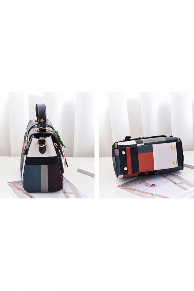 New Fashion Colorblcok Plaid Pattern Zipper Pendant Decoration Belt Hasp Commuter Crossbody Satchel Bag 23*12*17 CM