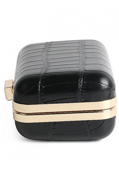 New Stylish Solid Color Crocodile Pattern Mini Black PU Box Bag Evening Clutch 13*8.5*5.5 CM
