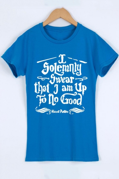Popular Letter I SOLEMNLY SWEAR THAT I AM UP TO NO GOOD Print Short Sleeve Casual Tee