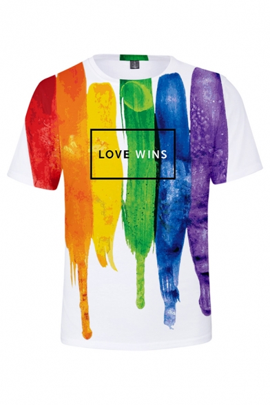 Pride Month Cool 3D Pattern Basic Round Neck Short Sleeve Fitted T-Shirt