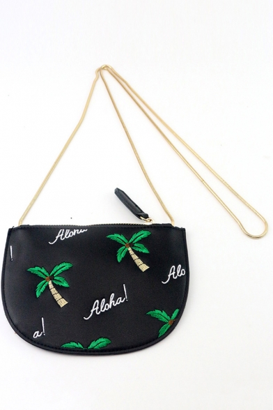 Simple Letter Coconut Tree Print Zipper PU Leather Mini Crossbody Bag 18*13 CM
