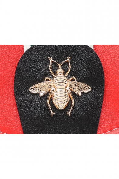 Stylish Color Block Stripe Pattern Bee Embellishment Satchel Crossbody Bag 20*7*14 CM