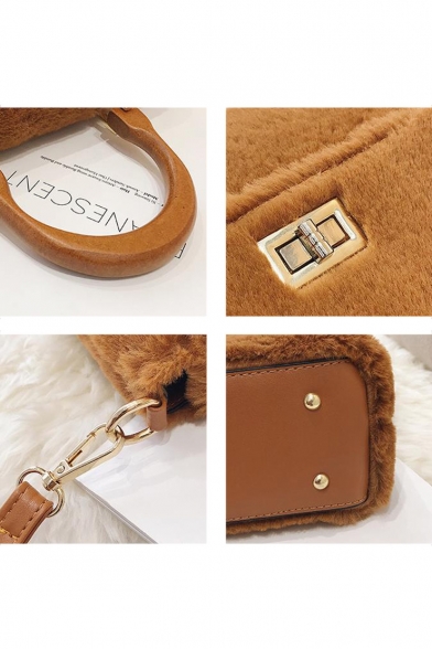 Stylish Solid Color Plush Top Handle Satchel Messenger Bag for Women 23*10*16 CM