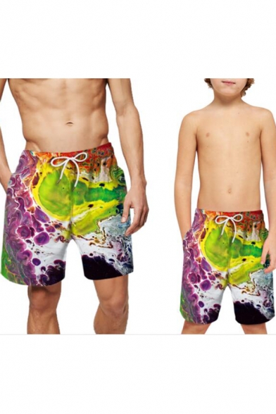 Summer Cool Wave Star Pattern Drawstring Waist Holiday Parent-Child Beach Swim Shorts