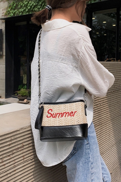 SUMMER Letter Pattern Weave Shoulder Crossbody Bag 15.5*18*8 CM