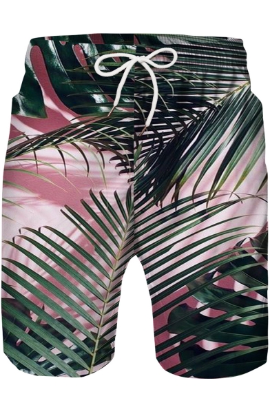 Summer New Stylish Tropical Leaf Print Casual Beach Swim Trunks Parent-Child Swim Shorts