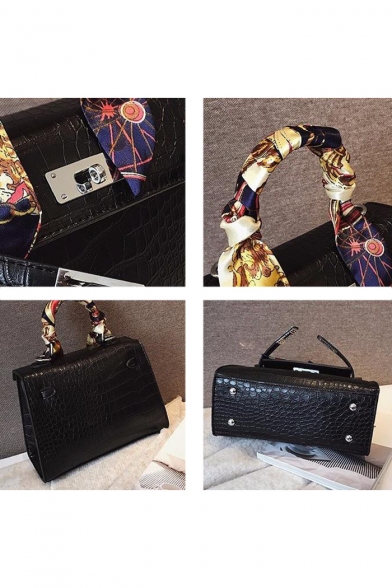 Trendy Crocodile Pattern Silk Scarf Handle Work Satchel Handbag 20*9*15 CM