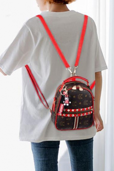 Trendy Printed Letter Ribbon Rivet Embellishment Casual Backpack 19*9*22 CM