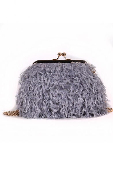 Women's Elegant Solid Color Lambswool Crossbody Clutch Bag with Chain Strap 20*15*10 CM