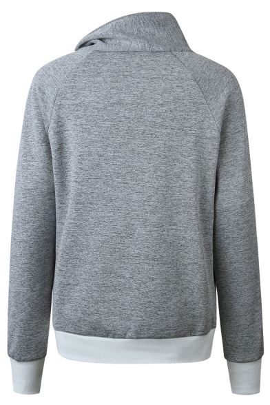 Womens High Neck Long Sleeve Zip Detail Contrast Trim Fleece Sweatshirt