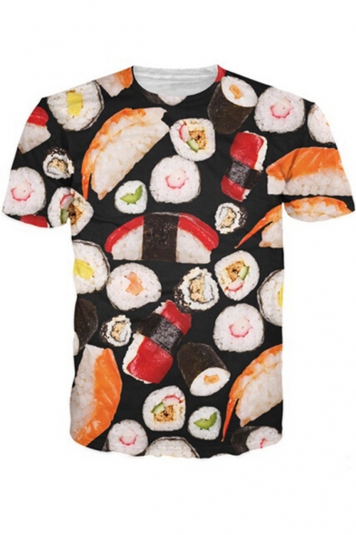 3D Sushi Pattern Basic Short Sleeve Regular Fitted T-Shirt