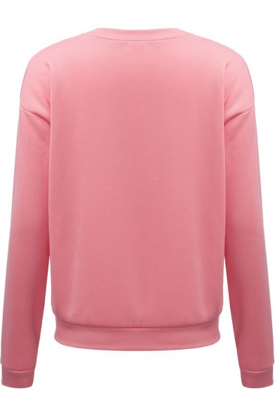 Cool Letter HOTLINEBLING Printed Basic Crewneck Long Sleeve Pink Casual Loose Sweatshirt