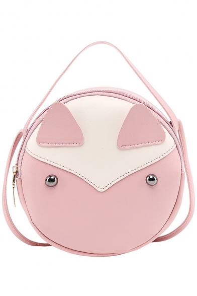 Cute Cartoon Animal Pattern Rivet Embellishment Top Handle Round Crossbody Bag 17*7*17 CM