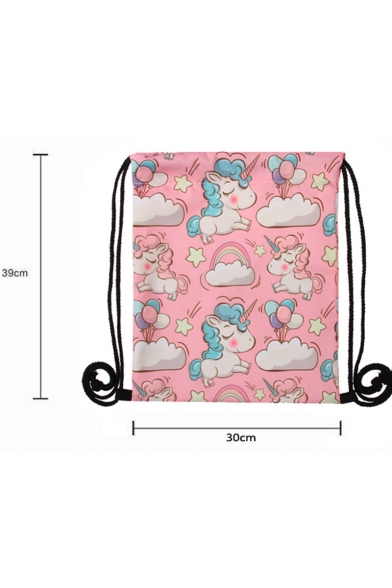 Cute Cartoon Unicorn Printed Pink Storage Bag Drawstring Backpack 30*39 CM
