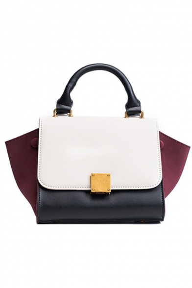 Designer Color Block PU Leather Satchel Shoulder Bag for Women 22*18*12 CM
