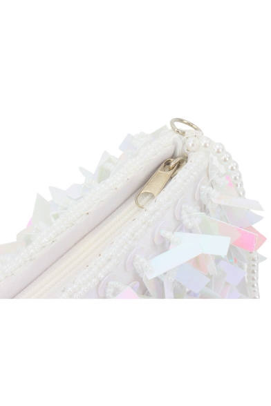 Designer Fashion Solid Color Manual Beaded Sequined Clutch Shoulder Handbag 17.5*5*13 CM