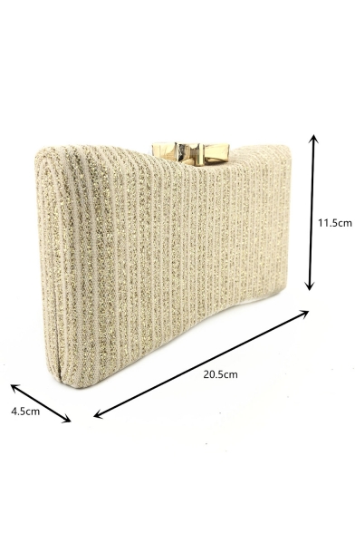 Designer Plain Metal Bow Lock Glitter Evening Clutch Bag for Women 20.5*4.5*11.5 CM
