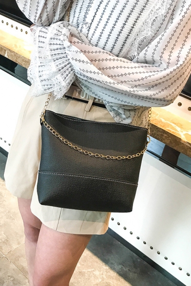 Fashion Color Block Crossbody Bucket Bag with Chain Strap 26*6*20 CM