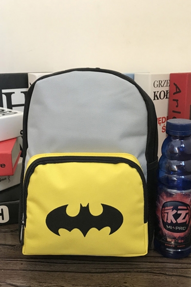 Fashion Colorblock Bat Printed Grey and Yellow School Bag Backpack 29*20*12 CM