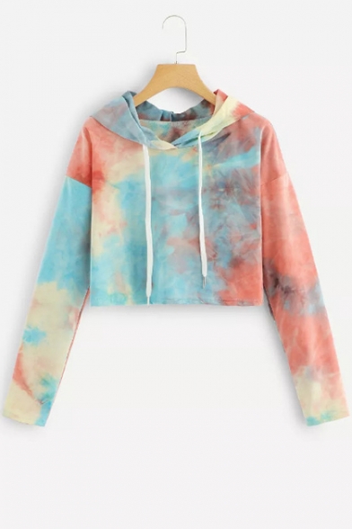 Fashion Ink Painting Basic Long Sleeve Loose Fit Cropped Hoodie