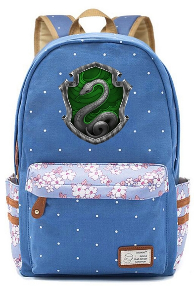 Fashion Snake Badge Floral Polka Dot Print School Bag Backpack 30*14.5*42 CM