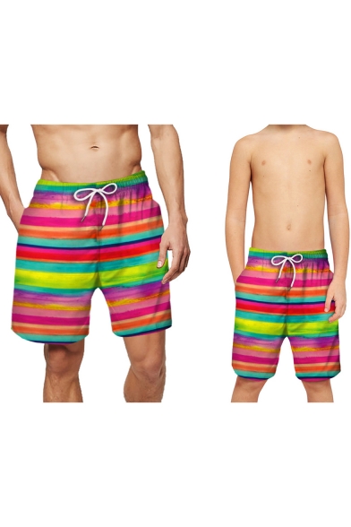 Hot Popular Flag Striped Printed Drawstring Waist Casual Loose Holiday Parent-Child Swim Trunks Shorts