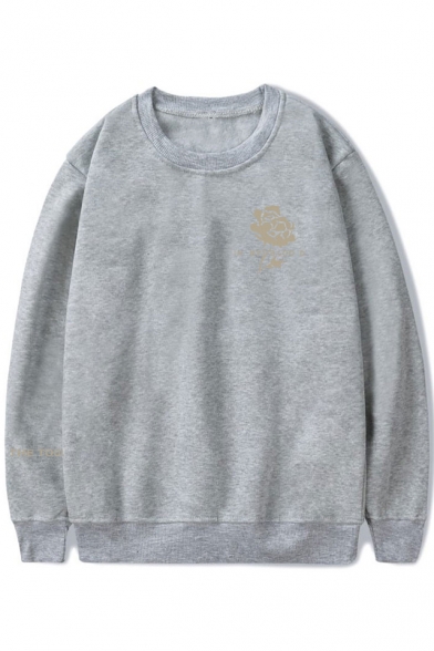 Hot Popular Floral Logo Print Round Neck Long Sleeve Pullover Unisex Sweatshirt