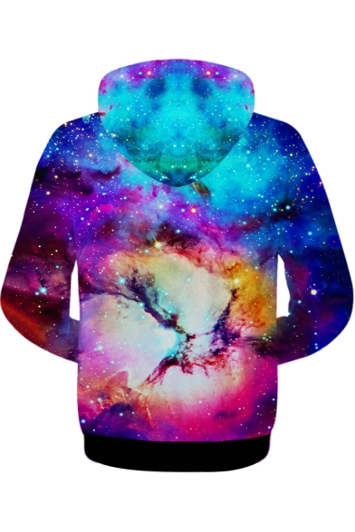 New Fashionable Colorblocked 3D Starry Galaxy Printed Long Sleeve Unisex Sport Zip Up Hoodie