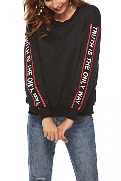 New Stylish TRUTH IS THE ONLY WAY Letter print Long Sleeve Round Neck Black Casual Sweatshirt for Women