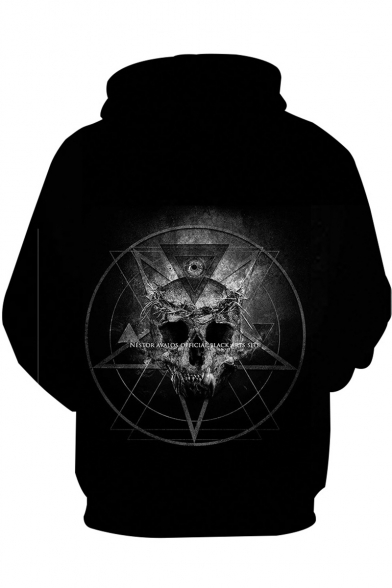 New Trendy Cool Geometric Skull Printed Long Sleeve Black Sport Loose Hoodie