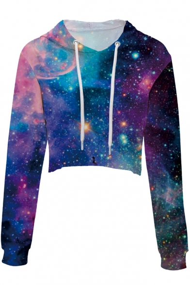 

Popular Fashion Galaxy 3D Printed Long Sleeve Cropped Casual Drawstring Hoodie, LM538050