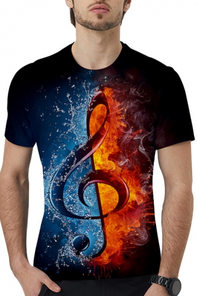 Popular Ice and Fire Musical Note 3D Printed Round Neck Short Sleeve T-Shirt