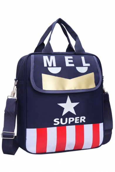Stylish Colorblock Stripe Star Letter SUPER Printed Portable School Shoulder Bag Backpack for Juniors 28*8*32 CM