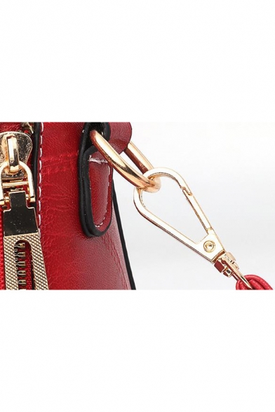 Stylish Plain Double Zipper Side Rivet Embellishment Commuter Shoulder Satchel Bag 23*11*15 CM
