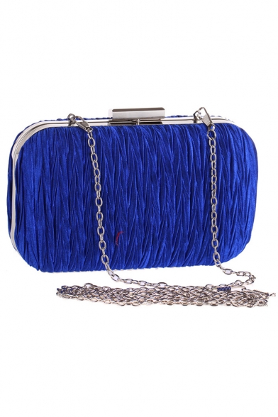 Stylish Solid Color Ruffled Detail Clutch Purse with Chain Strap 17.5*10.5*4.5 CM
