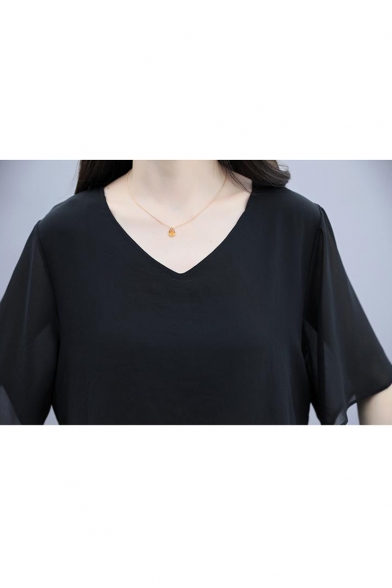Summer New Trendy V-Neck Geometric Printed Black Mini A-Line Dress